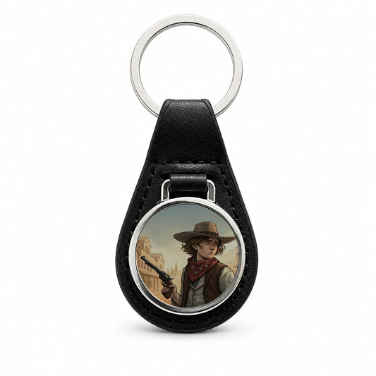 Billy the Kid Outlaw Black Leather Metal Keychain
