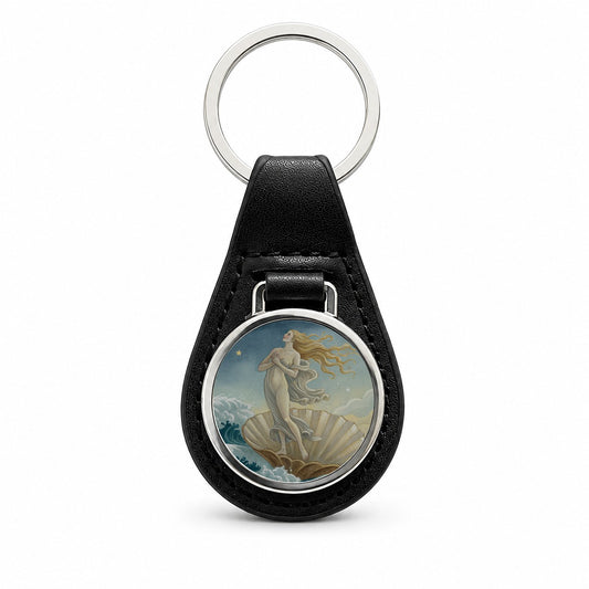 Birth Of Venus Art Inspired Black Leather Metal Keychain