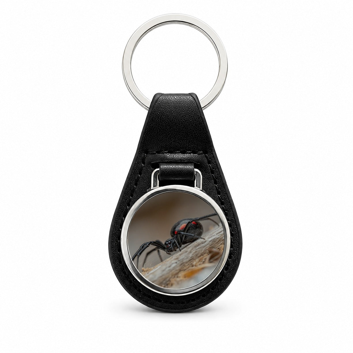 Black Widow Spider Arachnid Black Leather Metal Keychain