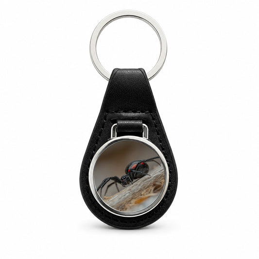 Black Widow Spider Arachnid Black Leather Metal Keychain
