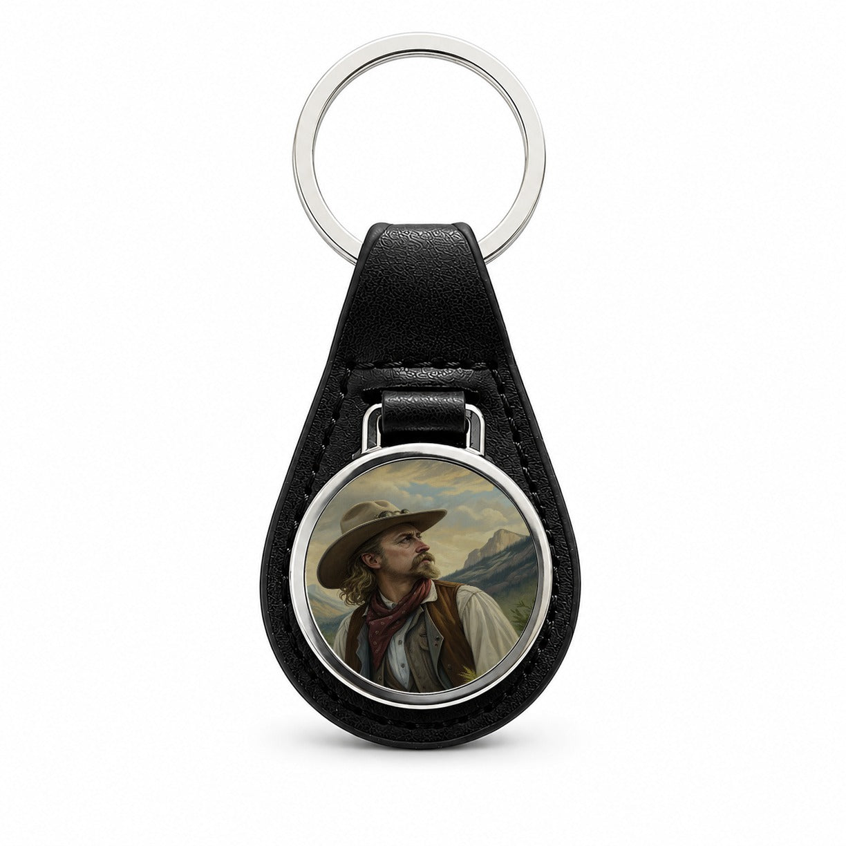 Buffalo Bill Wild West Black Leather Metal Keychain