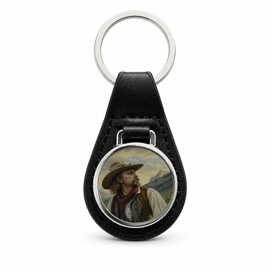 Buffalo Bill Wild West Black Leather Metal Keychain