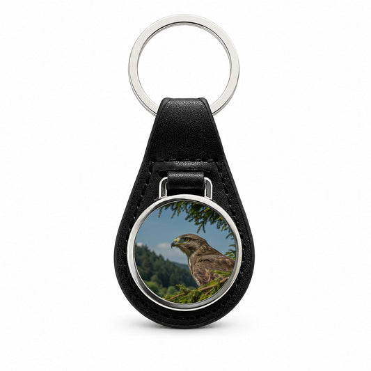 Buzzard Bird Wildlife Nature Black Leather Metal Keychain