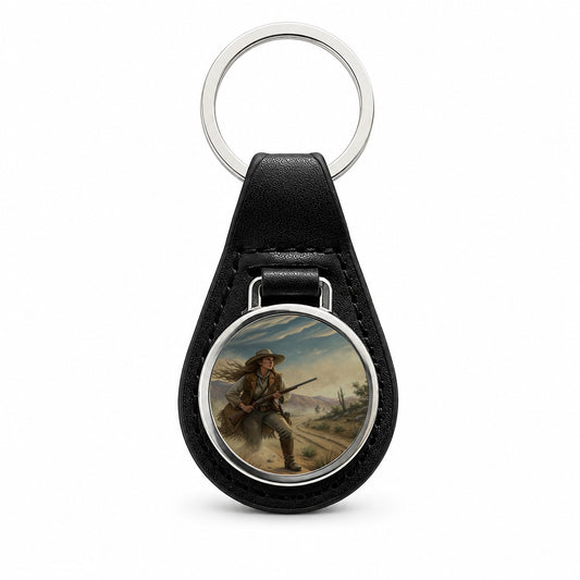 Calamity Jane Wild West Black Leather Metal Keychain