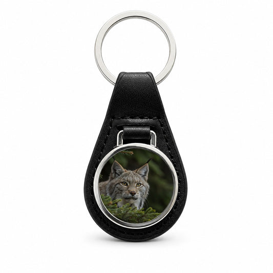 Canada Lynx Wildlife Nature Black Leather Metal Keychain
