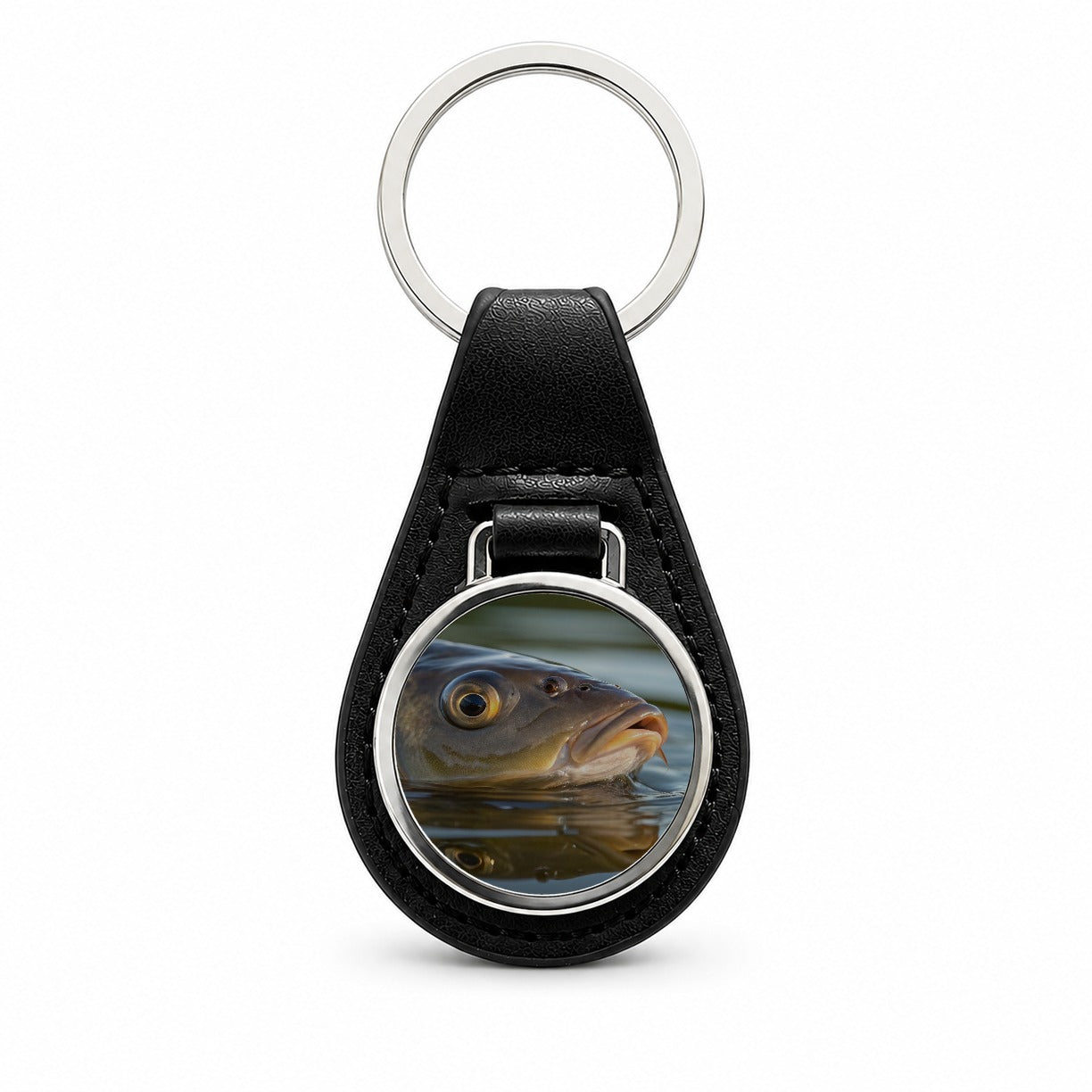 Carp Fishing Freshwater Wildlife Black Leather Metal Keychain