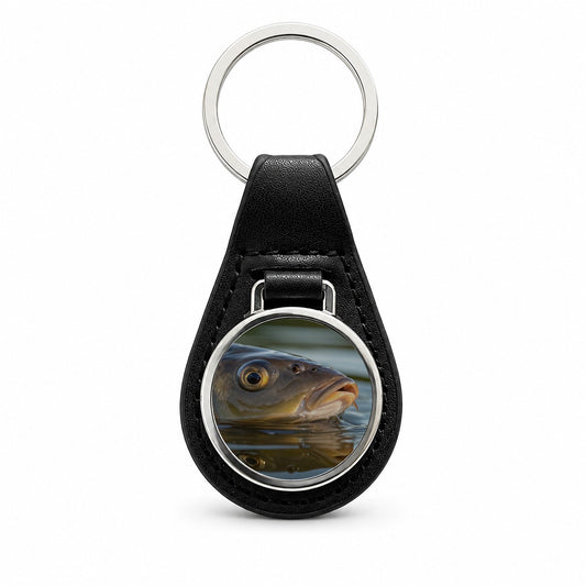 Carp Fishing Freshwater Wildlife Black Leather Metal Keychain