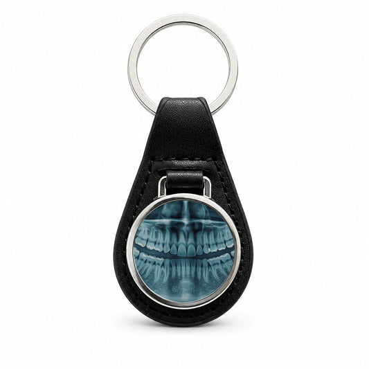 Dental X-Ray Mouth Teeth Dentist Black Leather Metal Keychain