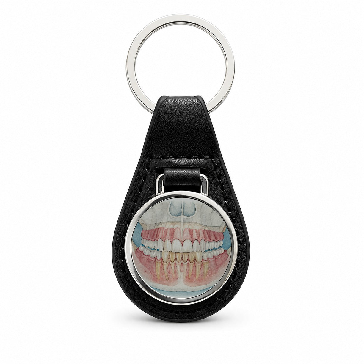 Dental X-Ray Teeth Dentist Black Leather Metal Keychain