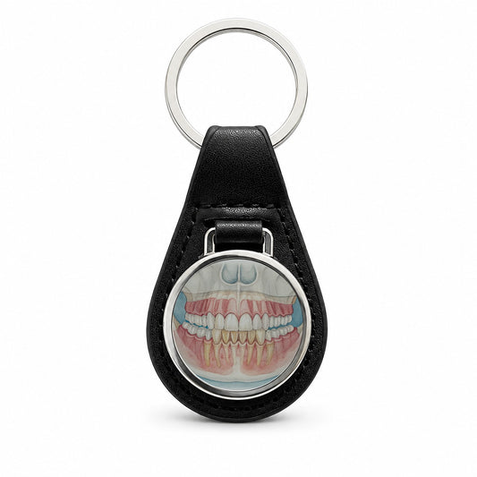 Dental X-Ray Teeth Dentist Black Leather Metal Keychain