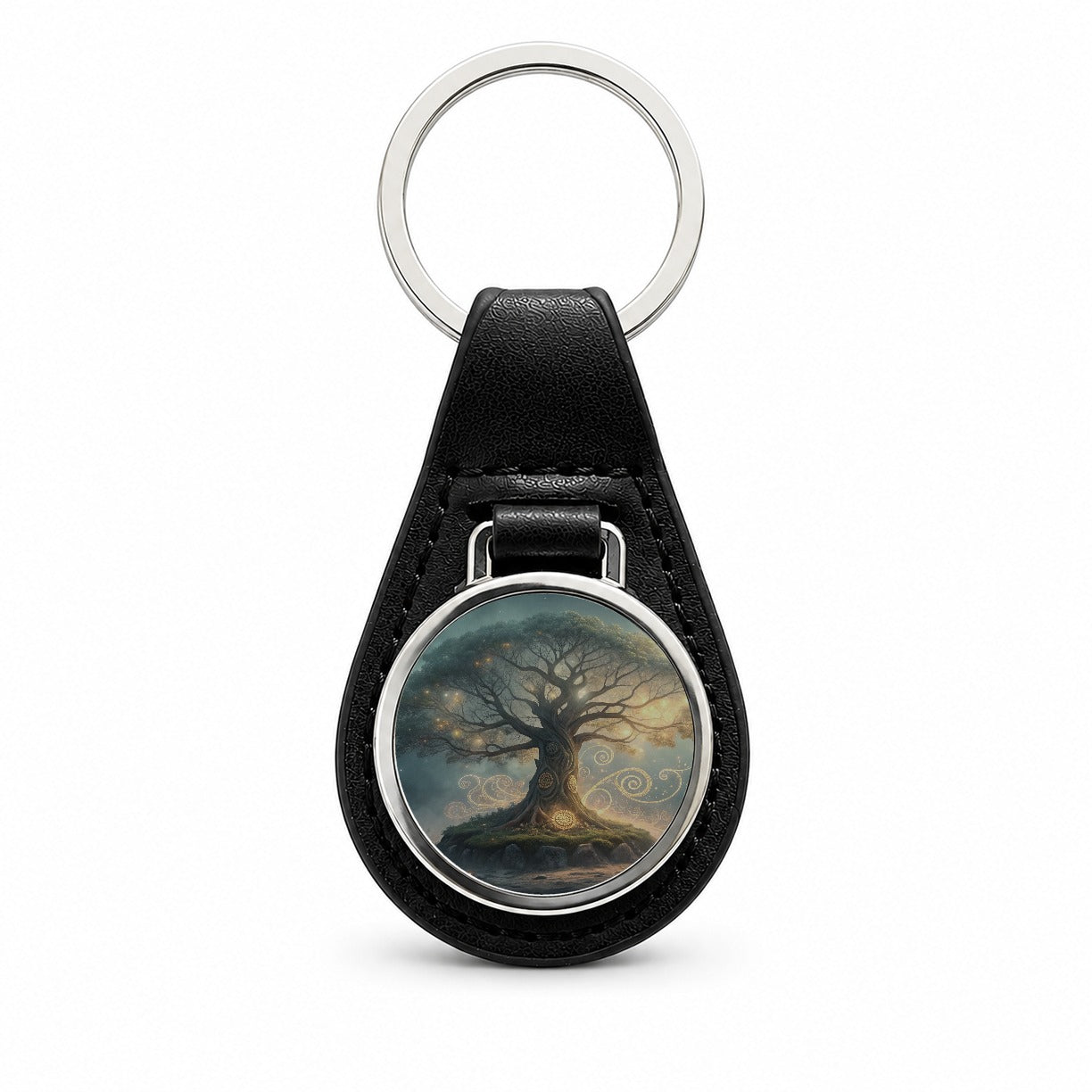 Enchanted Tree Of Life Black Leather Metal Keychain