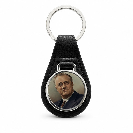 Franklin D Roosevelt President Black Leather Metal Keychain