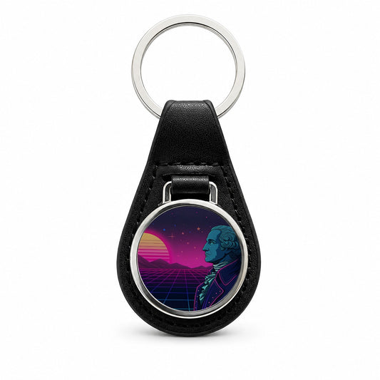 George Washington Cyberpunk Style Black Leather Metal Keychain