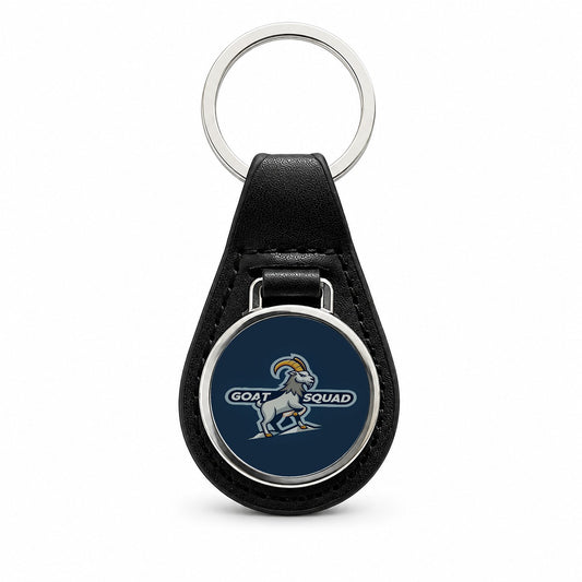 Goat Squad Funny Black Leather Metal Keychain
