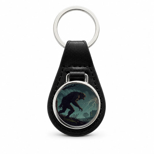 Gothic Horror Monster Halloween Black Leather Metal Keychain