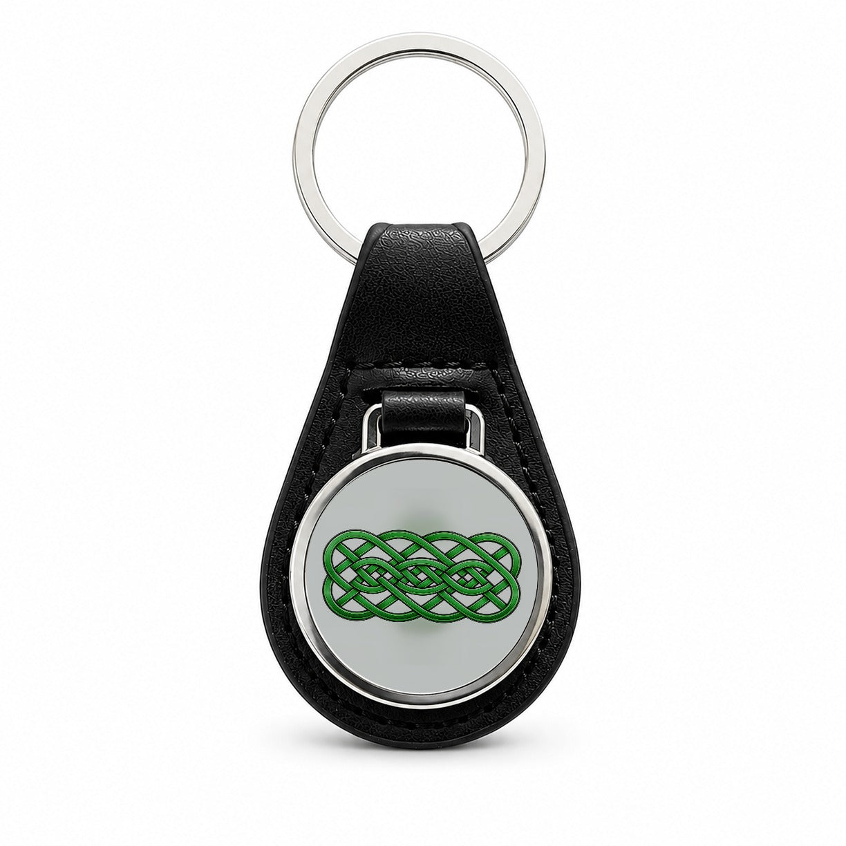 Irish Celtic Decorative Knot Black Leather Metal Keychain