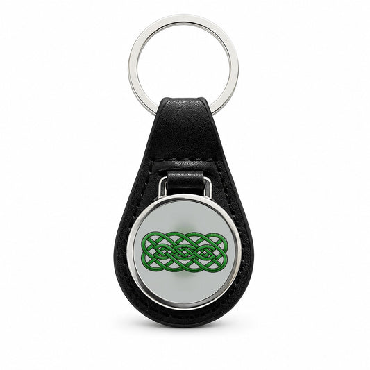 Irish Celtic Decorative Knot Black Leather Metal Keychain
