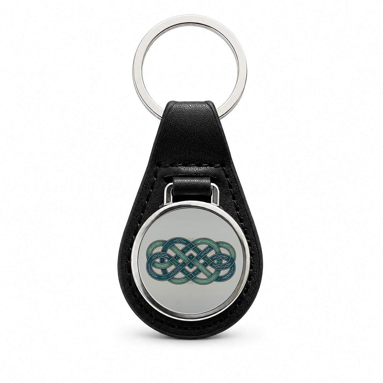 Irish Celtic Intricate Knot Black Leather Metal Keychain