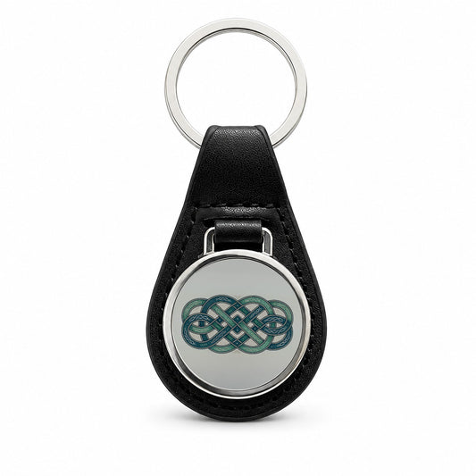 Irish Celtic Intricate Knot Black Leather Metal Keychain