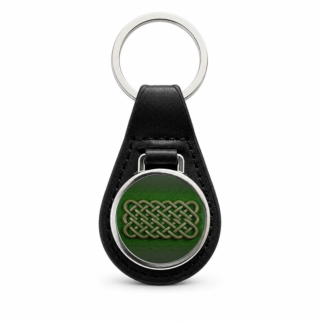 Irish Celtic Knot Green Black Leather Metal Keychain