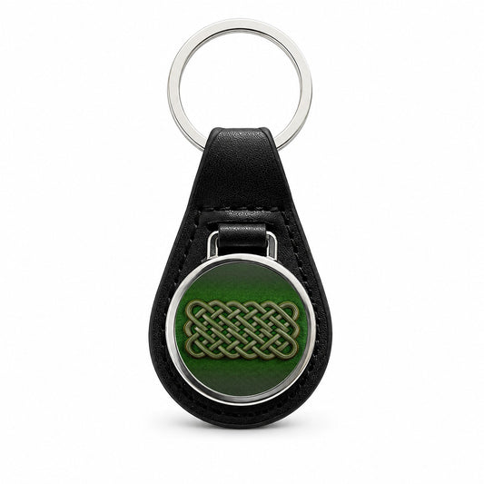 Irish Celtic Knot Green Black Leather Metal Keychain
