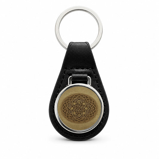 Irish Celtic Knot Mandala Black Leather Metal Keychain