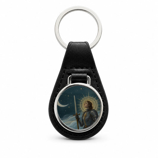 Joan of Arc Medieval Warrior Black Leather Metal Keychain