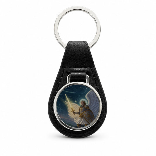 Joan of Arc Warrior Saint Black Leather Metal Keychain