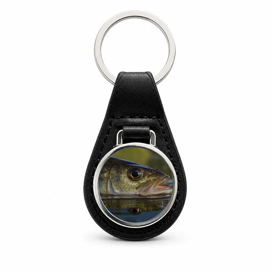 Largemouth Bass Fishing Wildlife Black Leather Metal Keychain