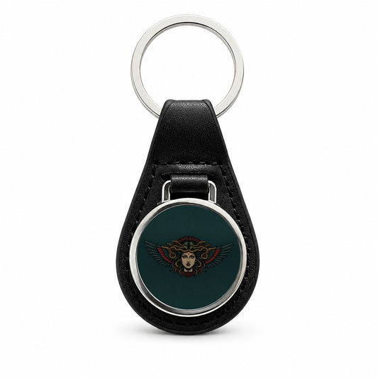 Medusa Mythological Snake Queen Black Leather Metal Keychain