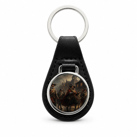 Night Watch Rembrandt Inspired Black Leather Metal Keychain