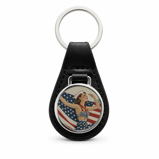 Retro Summer Sailor Pinup USA America Black Leather Metal Keychain