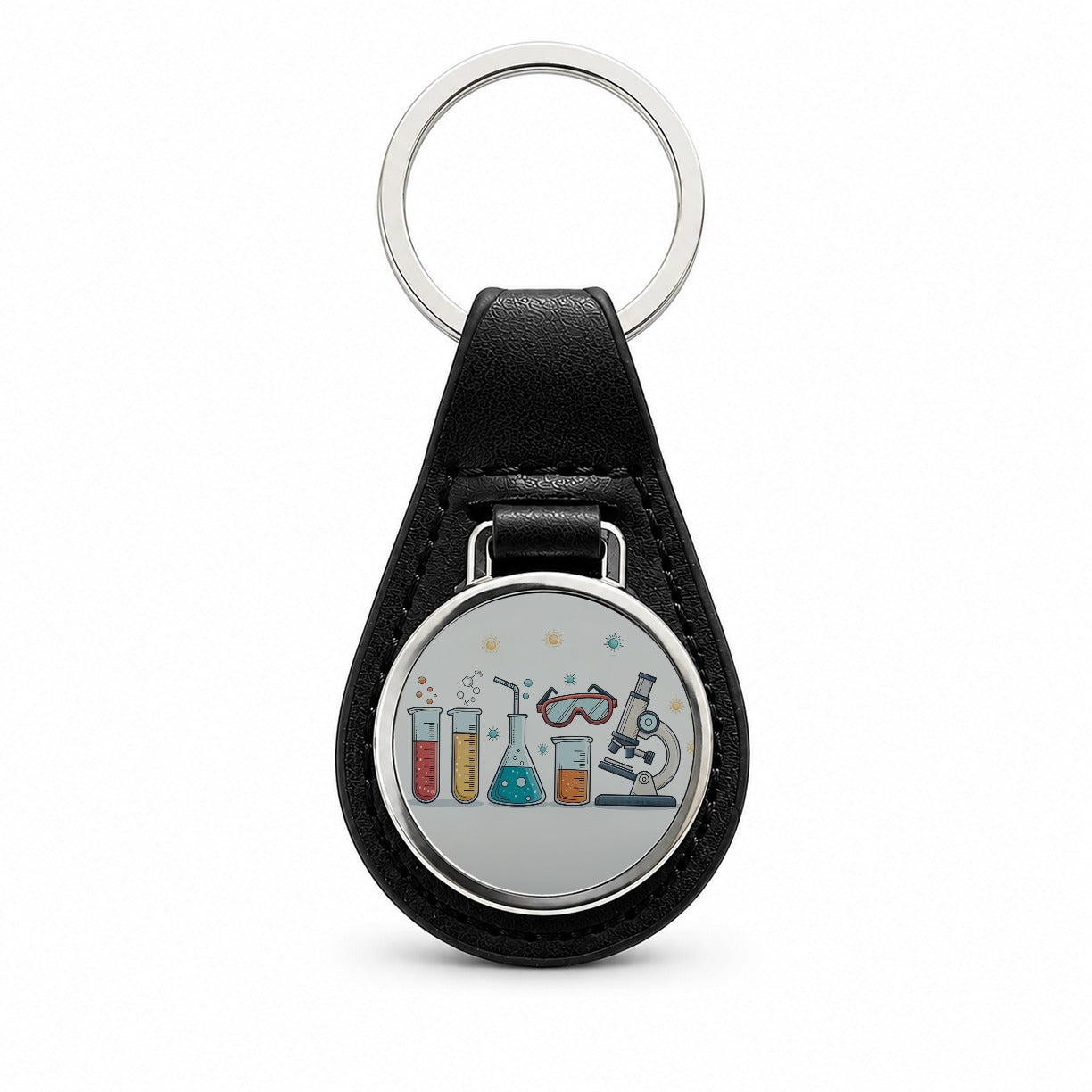 Science Chemistry Biology Physics Black Leather Metal Keychain