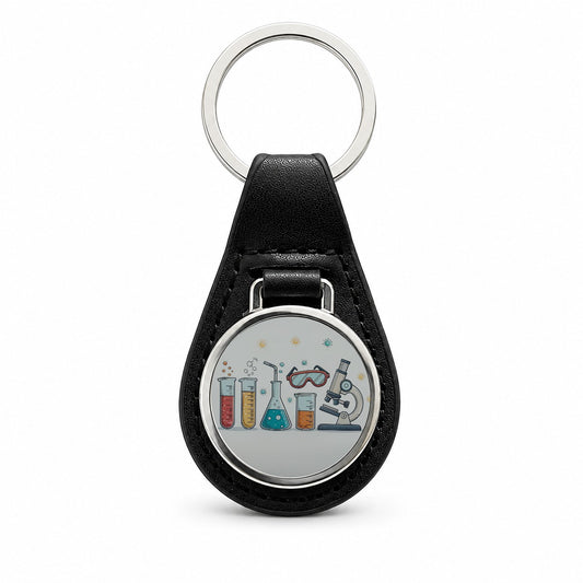 Science Chemistry Biology Physics Black Leather Metal Keychain