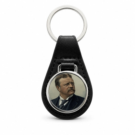 Theodore Roosevelt American President Black Leather Metal Keychain
