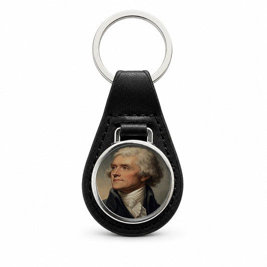 Thomas Jefferson American President Black Leather Metal Keychain