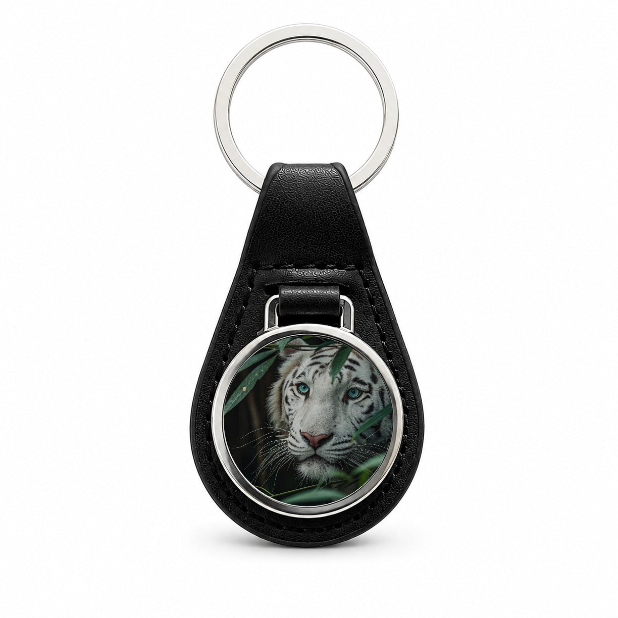 White Tiger Jungle Watch Black Leather Metal Keychain