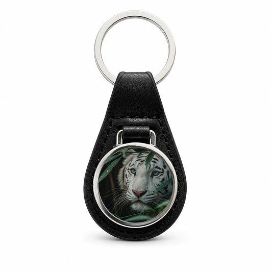 White Tiger Jungle Watch Black Leather Metal Keychain