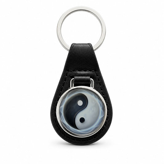 Yin Yang Spiritual Black Leather Metal Keychain