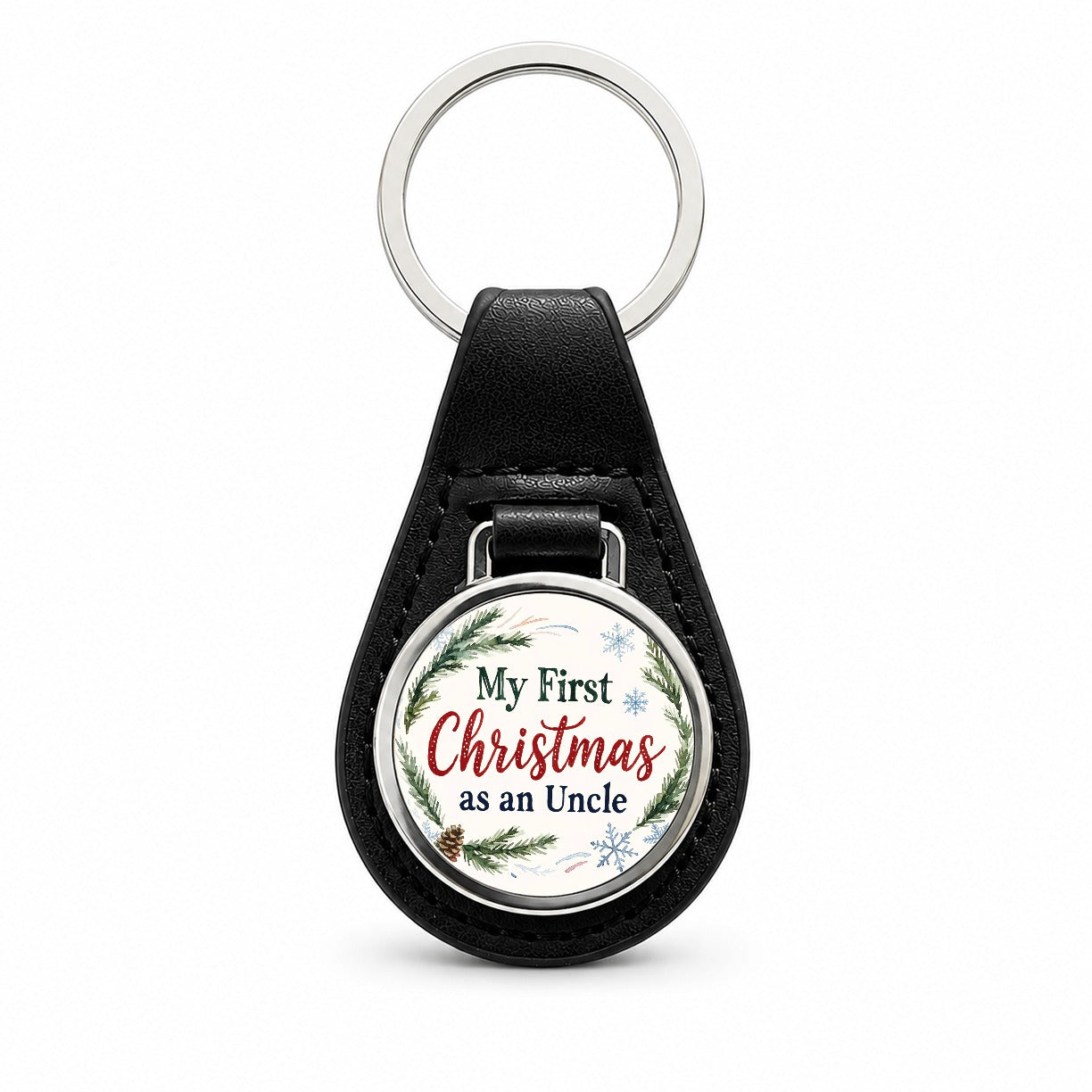 First Christmas Uncle Black Leather Metal Keychain