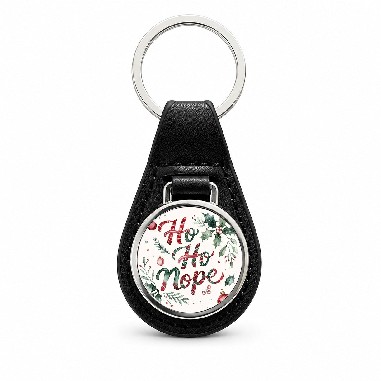 Ho Ho Nope Christmas Funny Red Green Black Leather Metal Keychain