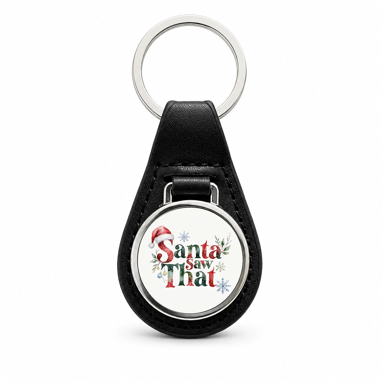 Santa Saw That Christmas Funny Black Leather Metal Keychain