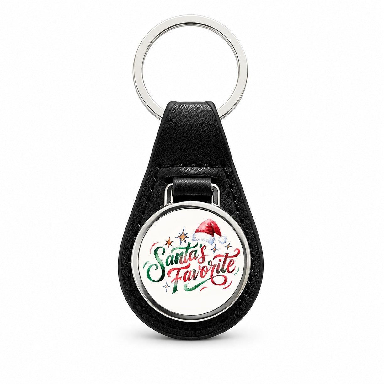 Santa's Favorite Christmas Funny Red Green Black Leather Metal Keychain