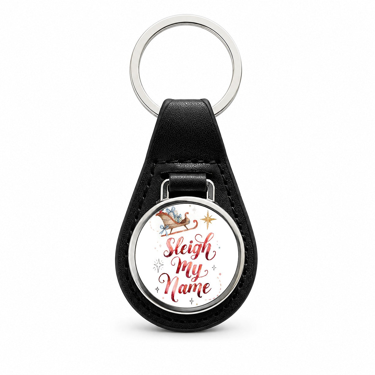 Sleigh Say My Name Christmas Black Leather Metal Keychain