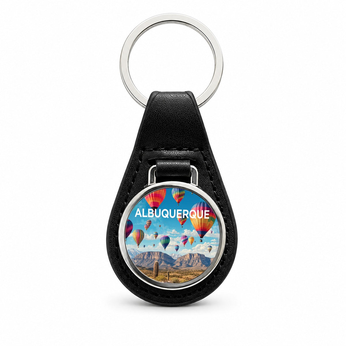 Albuquerque New Mexico Travel Black Leather Metal Keychain