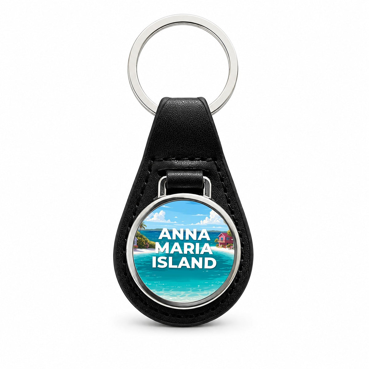 Anna Maria Island Florida Travel Black Leather Metal Keychain