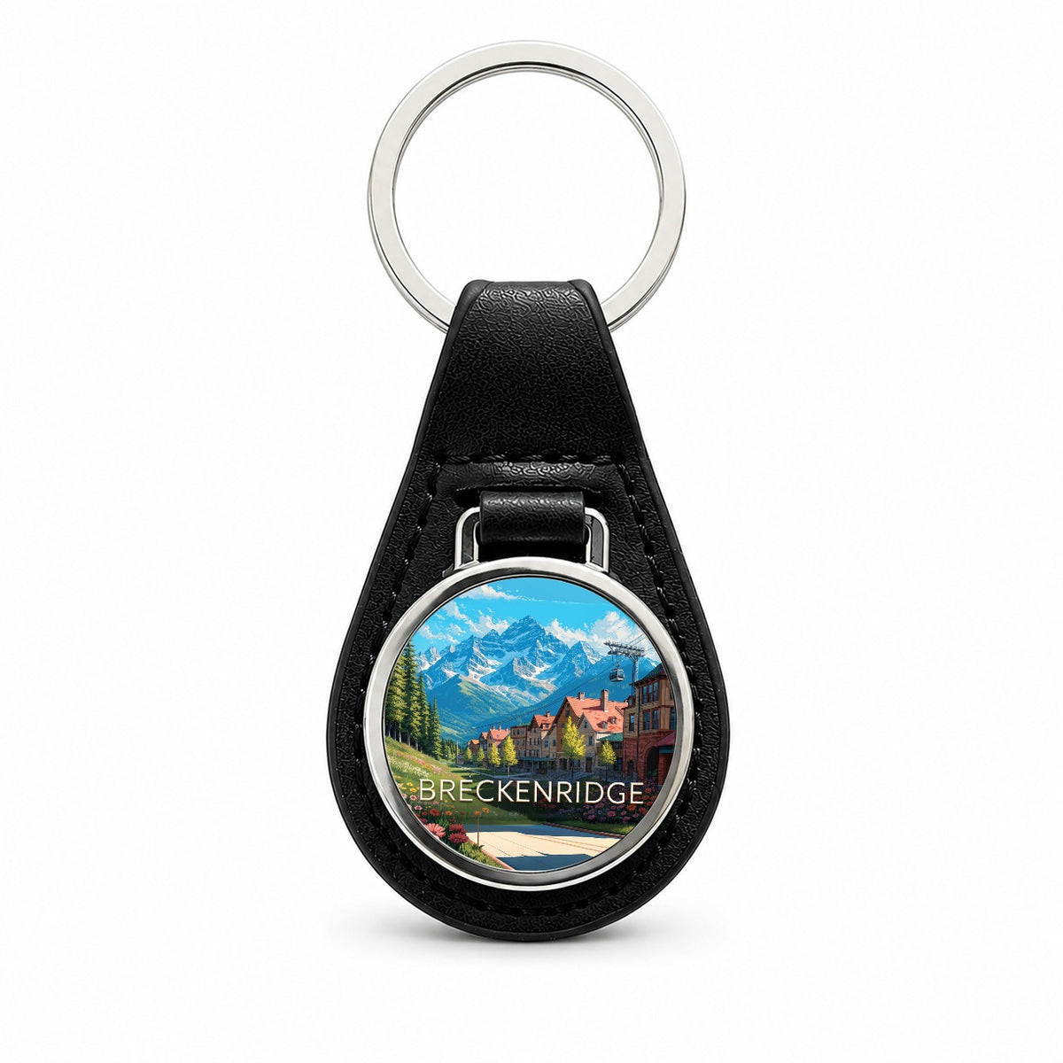 Breckenridge Colorado Travel Black Leather Metal Keychain