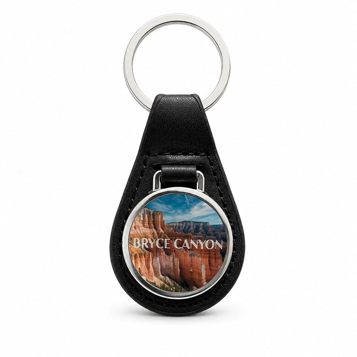 Bryce Canyon Utah Travel Black Leather Metal Keychain