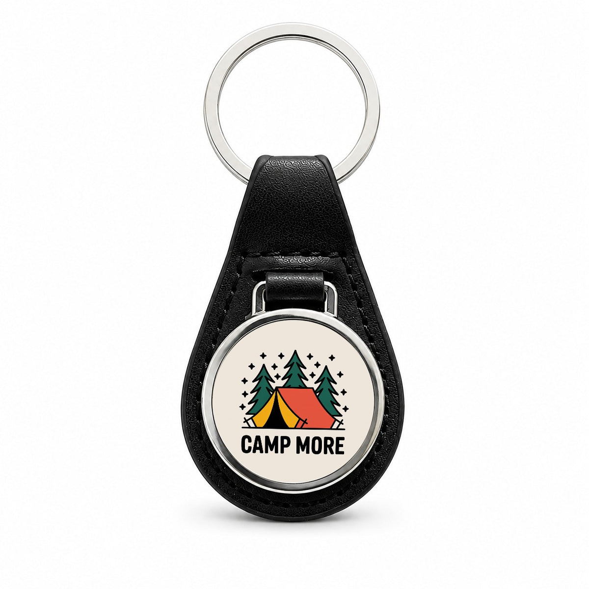 Camp More Camping Colorful Tent Black Leather Metal Keychain