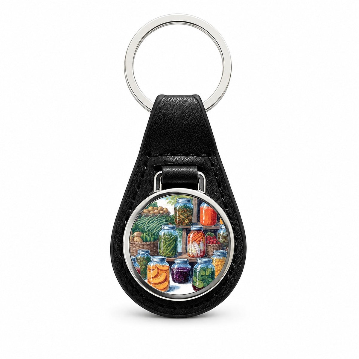 Canning Preserving Garden Black Leather Metal Keychain